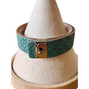 Fossil Mint Green Perforated Leather Bracelet With Key Lock Closure Women